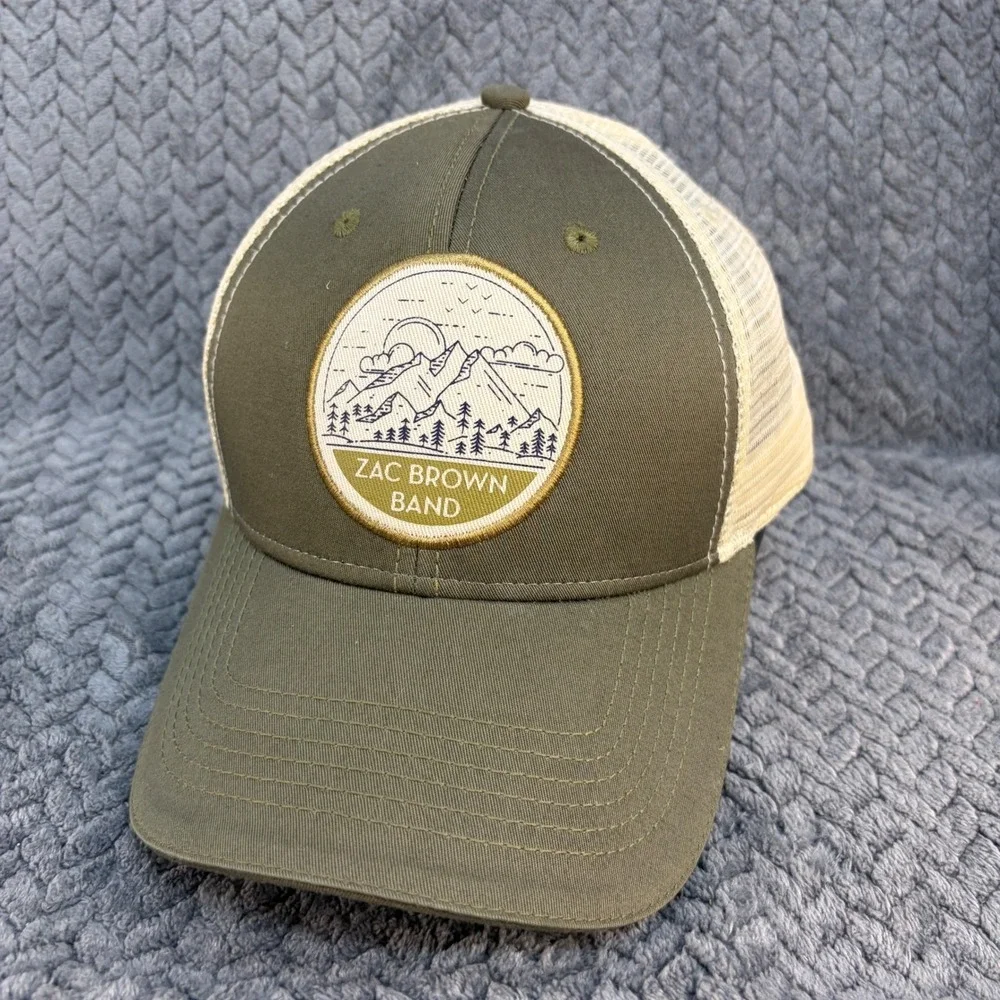 Zac Brown Band Trucker Hat Olive Green Cream Mountain Patch Snapback Cap